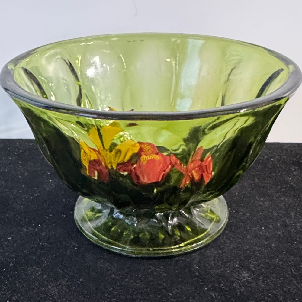 Vintage Anchor Hocking Fairfield Avocado Green Candy Bowl - MCM